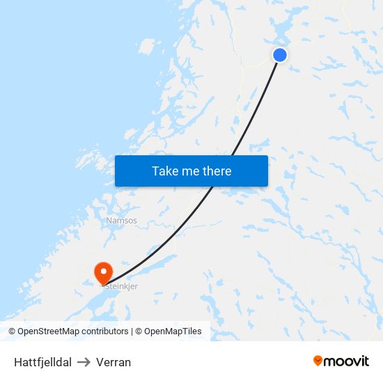 Hattfjelldal to Verran map