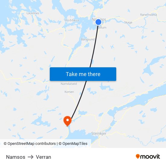 Namsos to Verran map