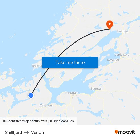 Snillfjord to Verran map