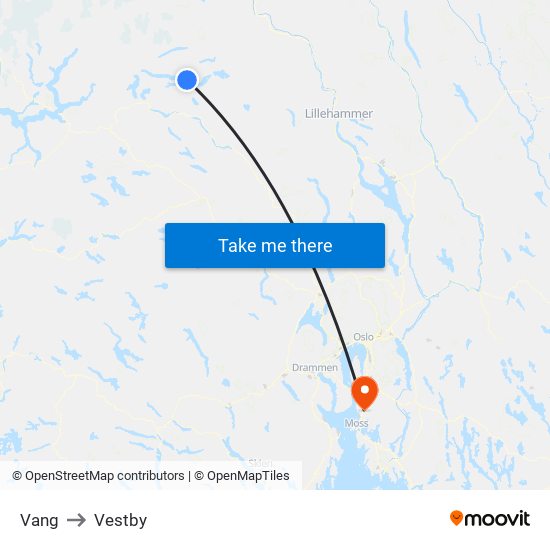 Vang to Vestby map