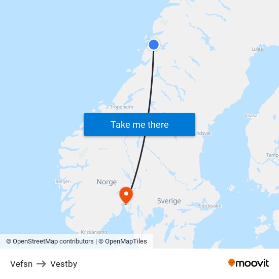 Vefsn to Vestby map