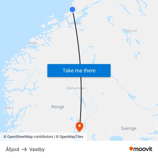 Åfjord to Vestby map