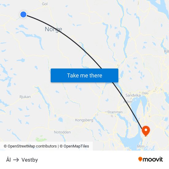 Ål to Vestby map