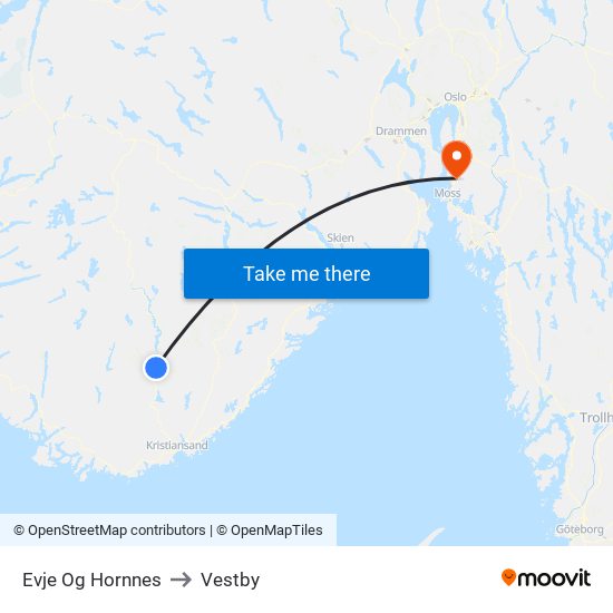 Evje Og Hornnes to Vestby map