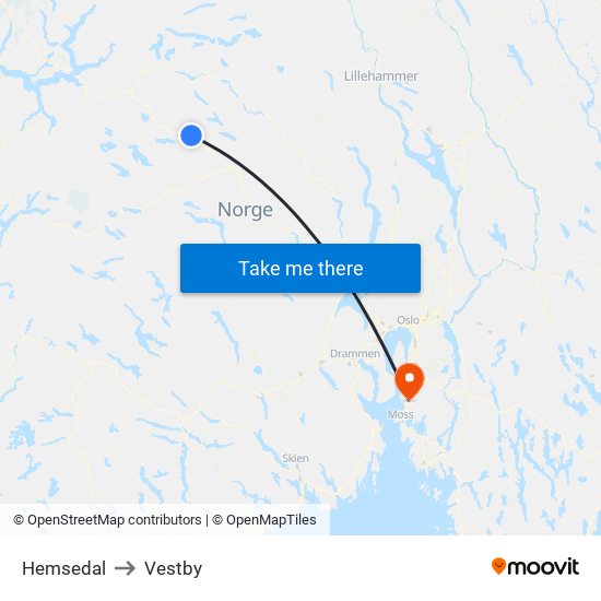 Hemsedal to Vestby map