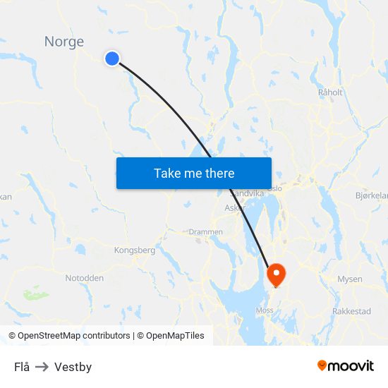 Flå to Vestby map