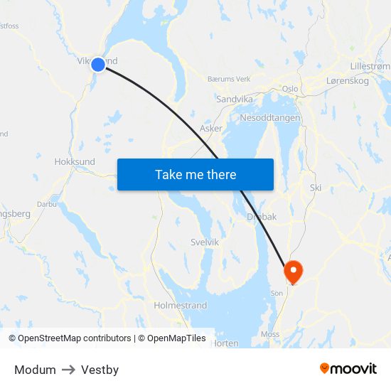 Modum to Vestby map