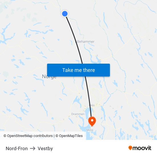 Nord-Fron to Vestby map