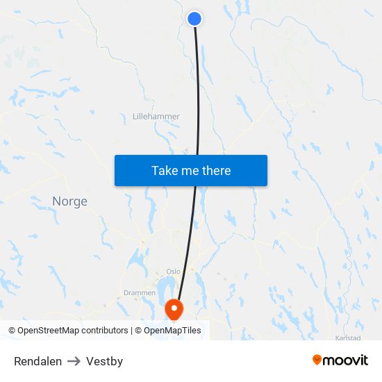 Rendalen to Vestby map