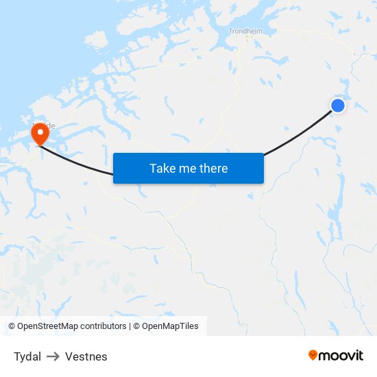 Tydal to Vestnes map