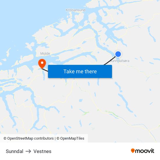 Sunndal to Vestnes map