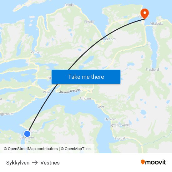 Sykkylven to Vestnes map