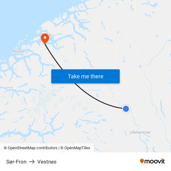 Sør-Fron to Vestnes map