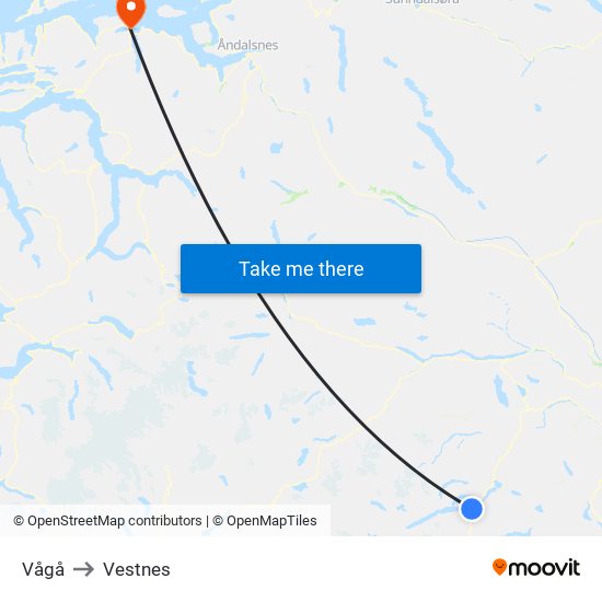 Vågå to Vestnes map