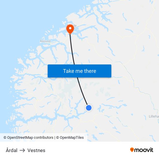 Årdal to Vestnes map