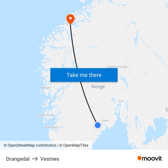 Drangedal to Vestnes map