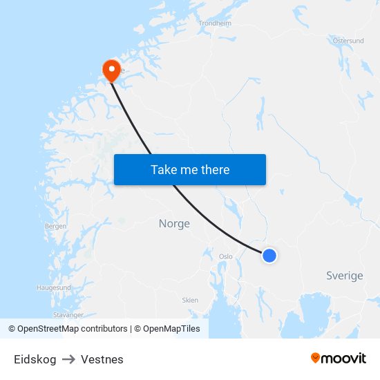 Eidskog to Vestnes map