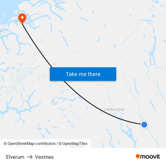 Elverum to Vestnes map