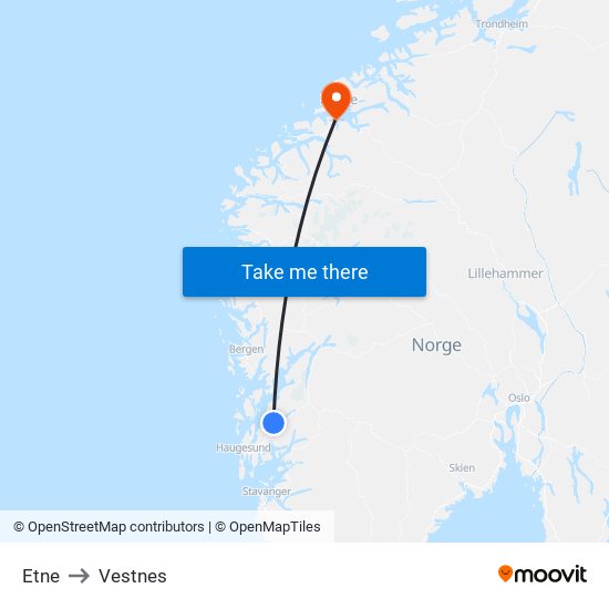 Etne to Vestnes map