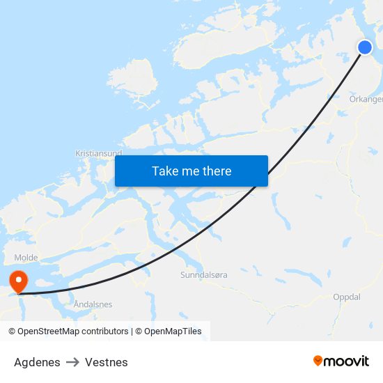 Agdenes to Vestnes map