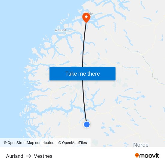 Aurland to Vestnes map