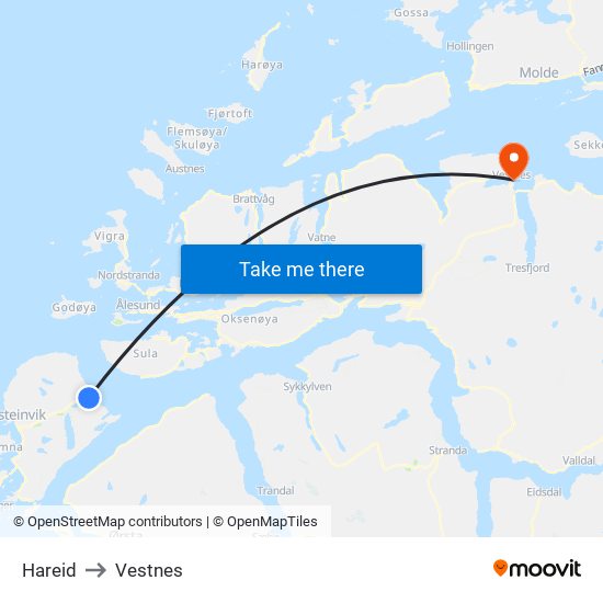 Hareid to Vestnes map