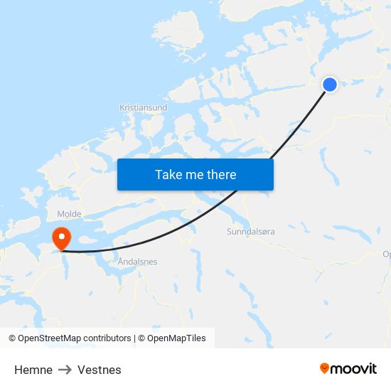 Hemne to Vestnes map