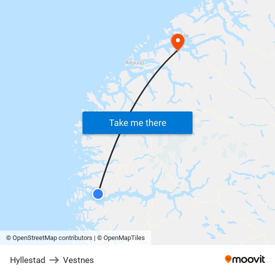 Hyllestad to Vestnes map