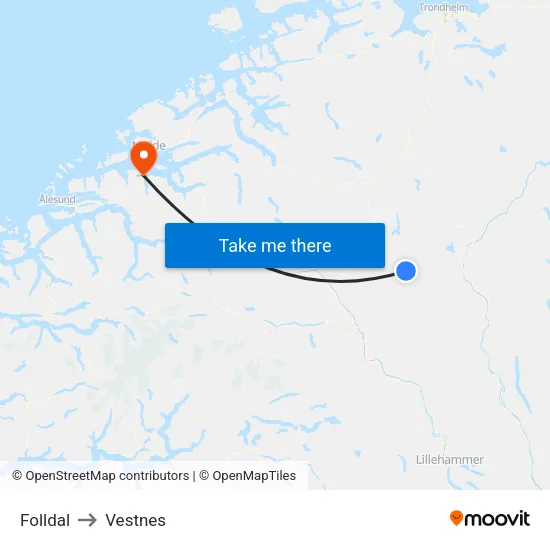 Folldal to Vestnes map