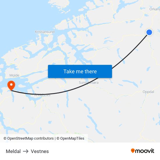 Meldal to Vestnes map