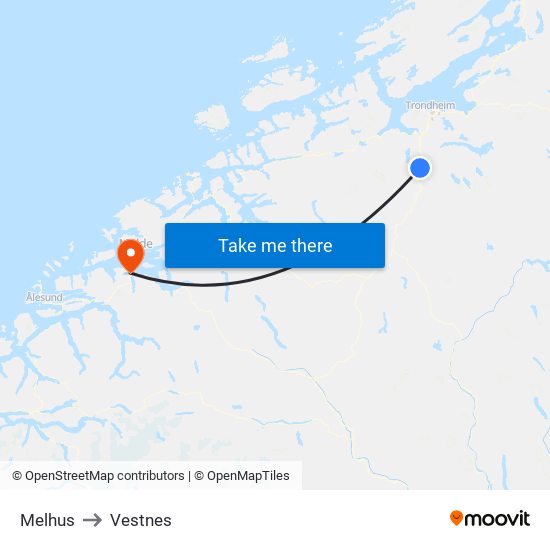 Melhus to Vestnes map