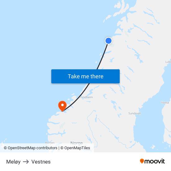 Meløy to Vestnes map