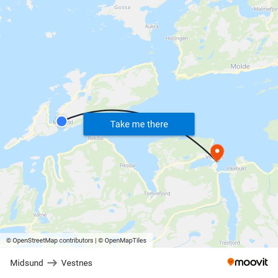 Midsund to Vestnes map
