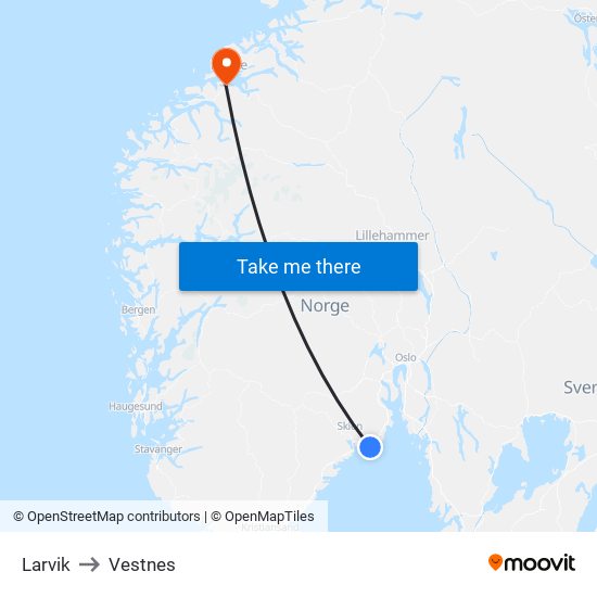 Larvik to Vestnes map