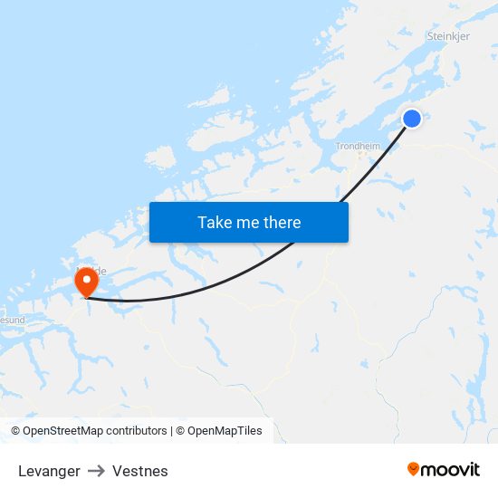 Levanger to Vestnes map