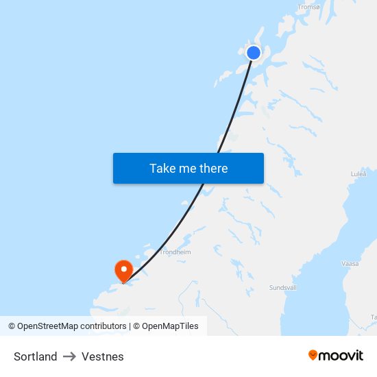 Sortland to Vestnes map