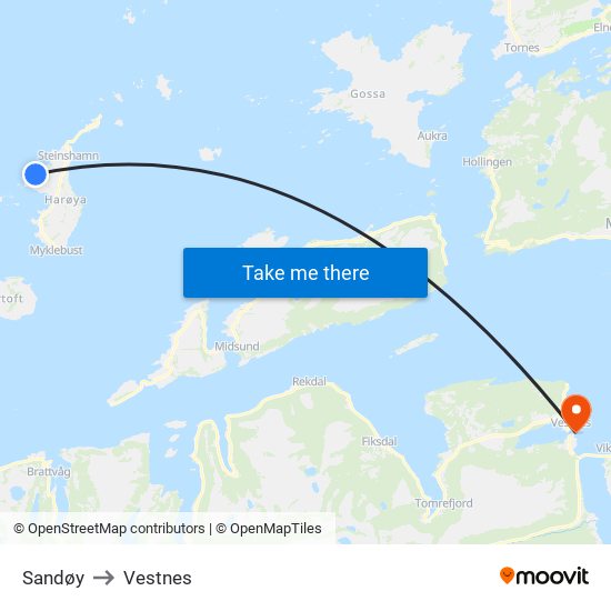 Sandøy to Vestnes map