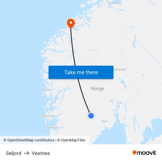 Seljord to Vestnes map