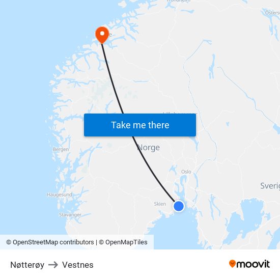 Nøtterøy to Vestnes map