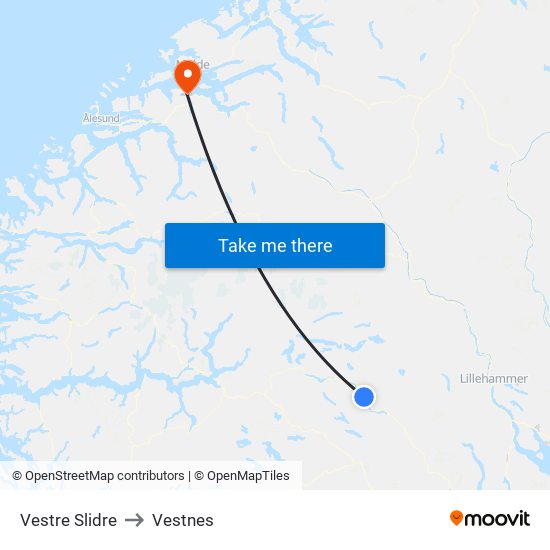 Vestre Slidre to Vestnes map