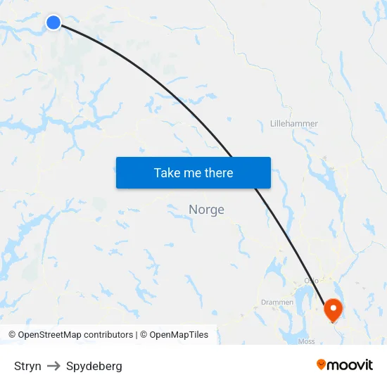 Stryn to Spydeberg map