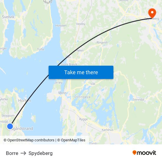 Borre to Spydeberg map