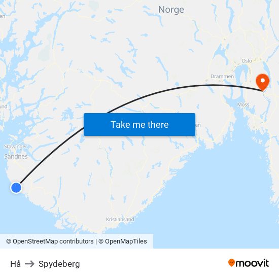 Hå to Spydeberg map