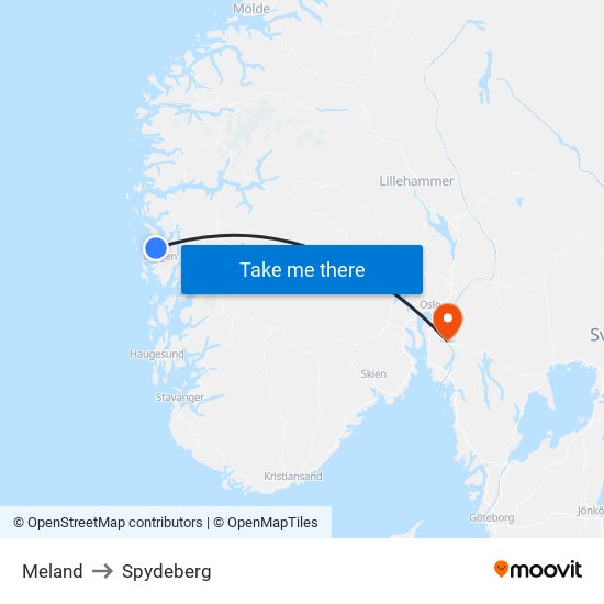 Meland to Spydeberg map