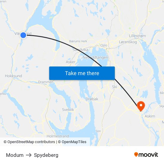 Modum to Spydeberg map