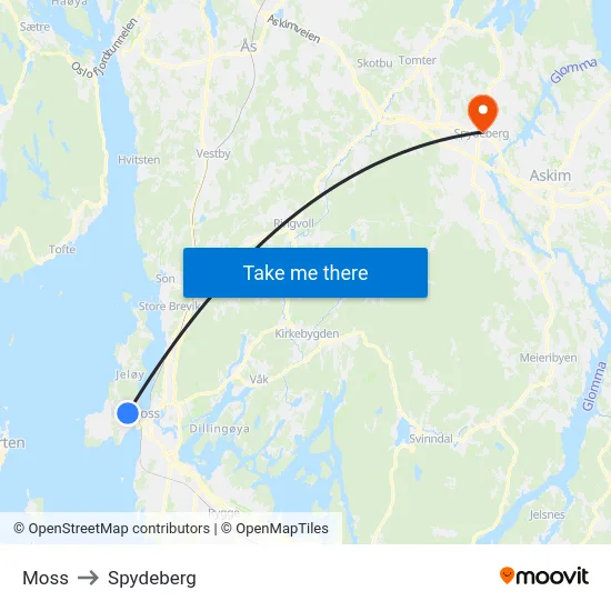 Moss to Spydeberg map