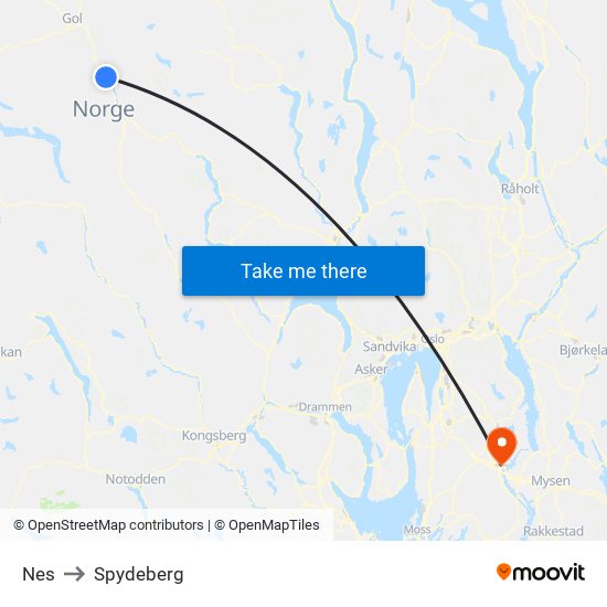 Nes to Spydeberg map