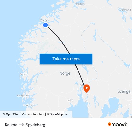 Rauma to Spydeberg map