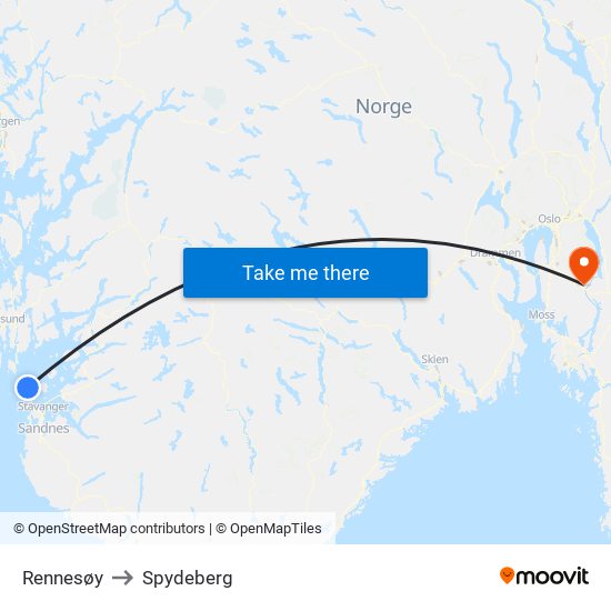 Rennesøy to Spydeberg map