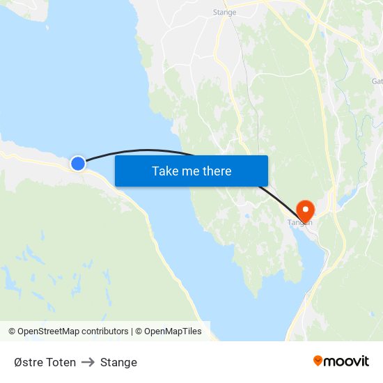 Østre Toten to Stange map